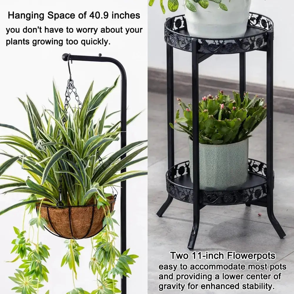 2-Tier Hanging Plant Stand 2 Pack, Space-Saving Iron Planter Shelves, Heavy Duty Flower Pot Organizer Rack for Indoor Outdoor from PriceLows™