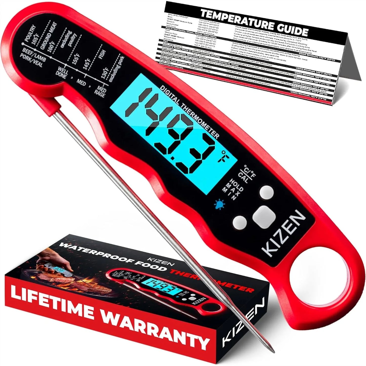 Meat Thermometer | Instant Read 3 Secs | Large Backlit Display | Magnetic Clip