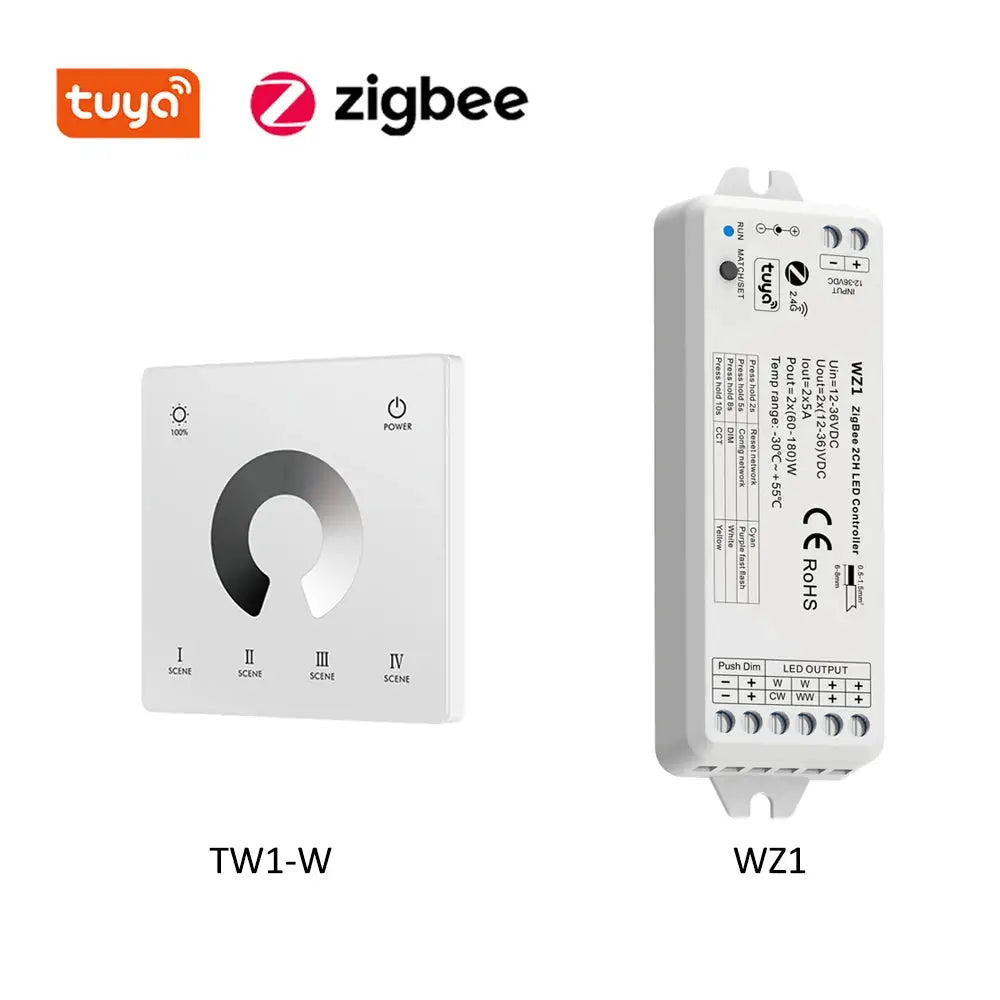 2in1 Zigbee LED Controller 12V 24V Dimmer CCT WWCW Strip Light Control 2.4G RF Touch Remote Tuya Smart Life APP for Alexa Google from PriceLows™