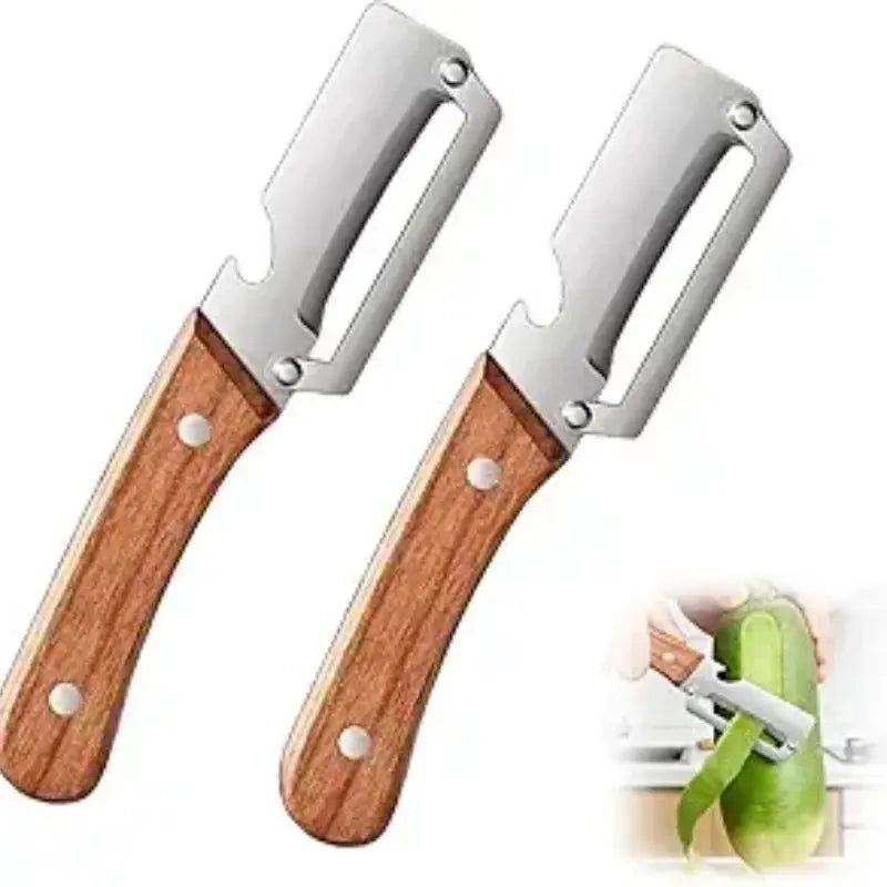 2 PCS Premium Vegetable Peeler Set Stainless Steel Blade with Wooden Handle Kitchen Tool for Fruit Apple Potato Pumpkin Papaya Zucchini Includes Bottle Opener from PriceLows™