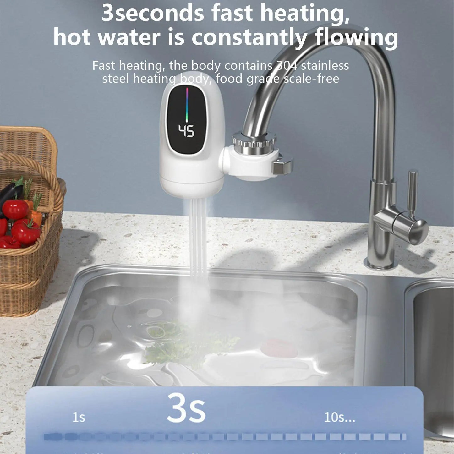 Electric Heating Faucet | 1.3s Fast Heating | Led Display | US/EU Plug
