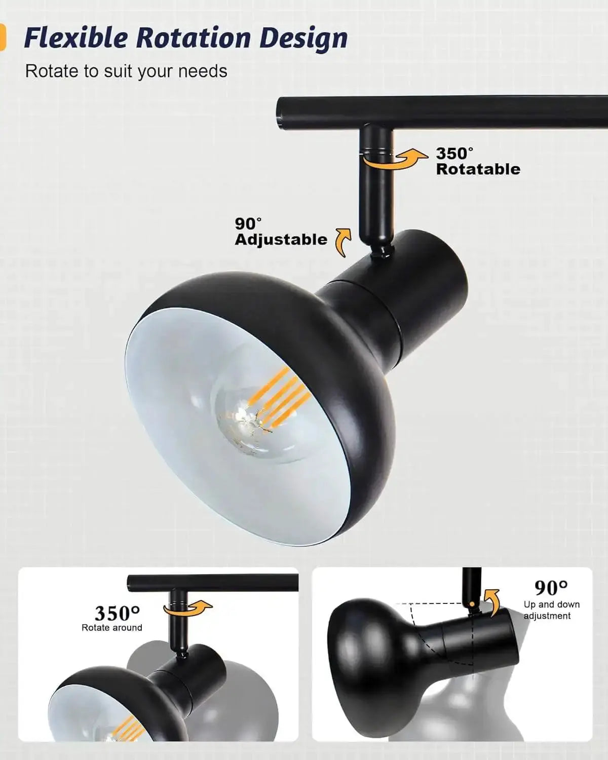 Retro Industrial 4 Way Ceiling Spot Light Adjustable Angle E12 Base Black Metal Finish Track Lights Fixture from PriceLows™