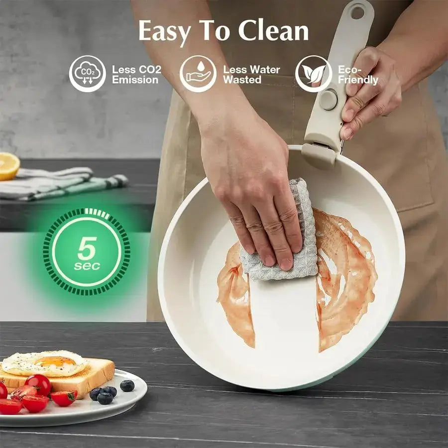 Pots and Pans Set Non Stick Green, 7 Pcs Nonstick Cookware Set with Detachable Handle RV Camping Induction Kitchen Cookware Set from PriceLows™