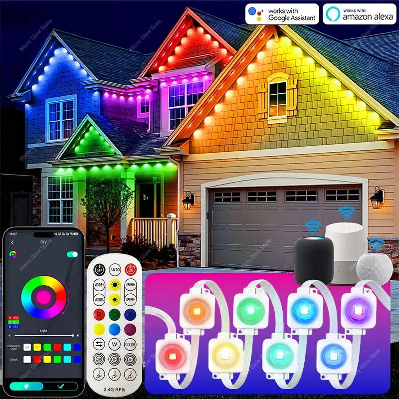 Permanent Outdoor String Lights 60M 120LEDs Smart RGBIC LED Lights IP67 Waterproof Full House Eaves Lights Halloween Decor Alexa from PriceLows™