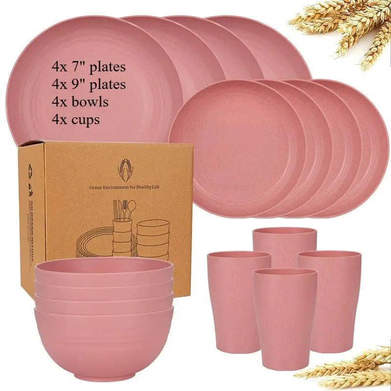 Natural Wheat Straw Tableware Set Dinnerware Sets Biodegradable Unbreakable Plates, Bowls, Cups Lightweight for Kitchen Camping from PriceLows™