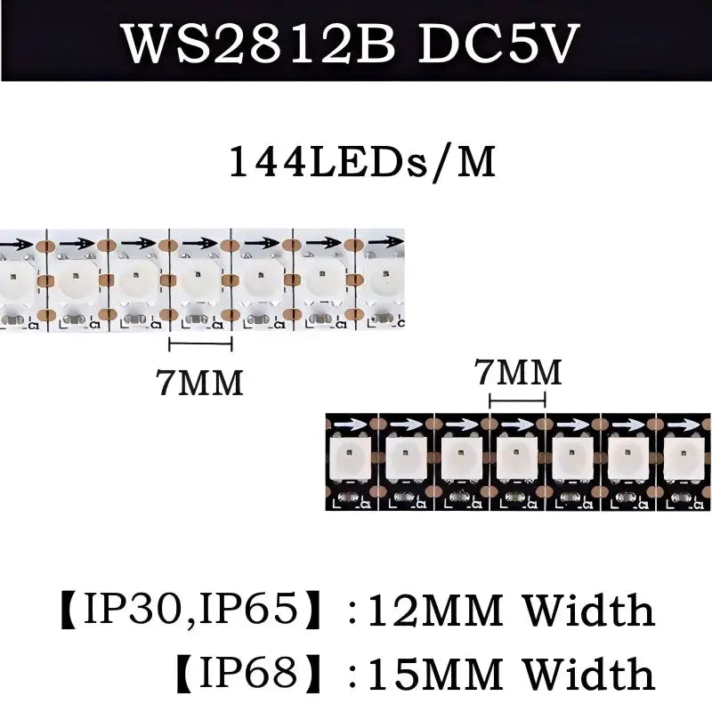 5V Independent Control WS2812B IC Led Lights RGB Led Strip Light IP65 IP68 Waterproof Smart Pixels Magic Light Black White PCB from PriceLows™