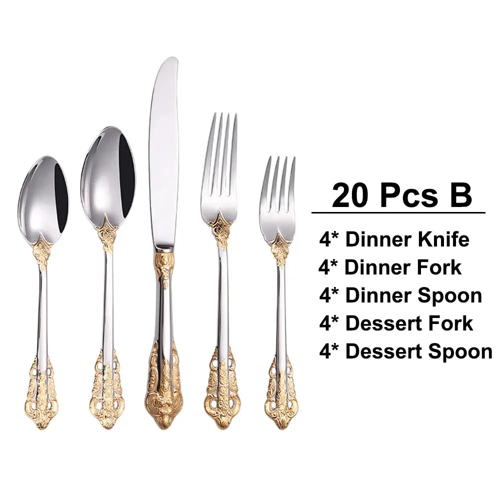30 Pieces Gold Plated Luxury Cutlery Set Stainless Steel Vintage Western Tableware Sliver Knife Spoon Fork Set Kitchen Utensils from PriceLows™