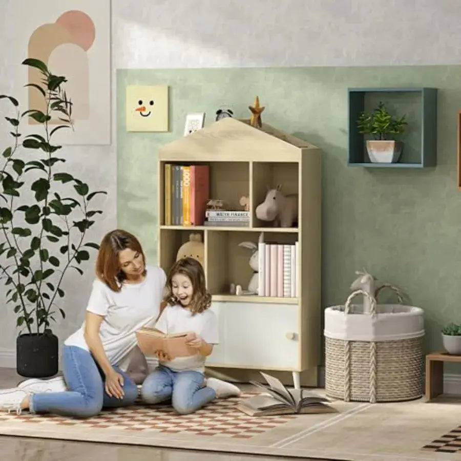 Qaba Bookshelf and Toy Storage 4-Cubby 's Toy Shelf Montessori Bookcase with Top Shelves for Playroom 's Room Living Room Kinde from PriceLows™