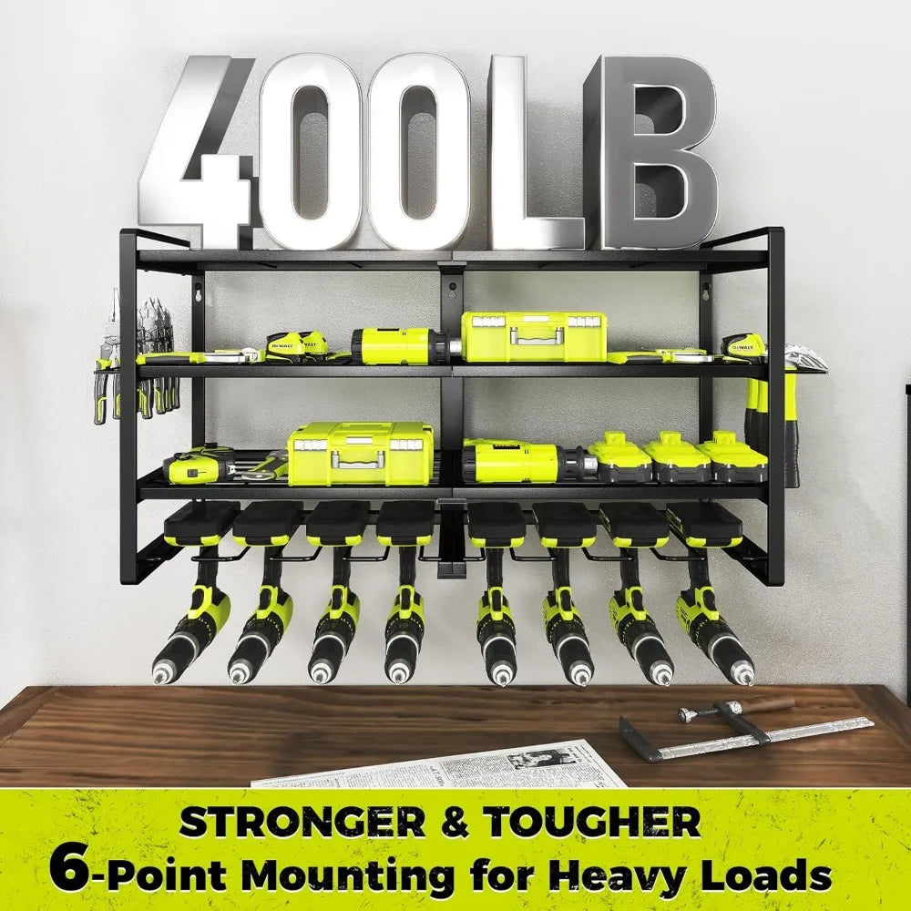 8 Drill Holder Wall Mount, 4 Layer Heavy Duty Metal Power Tool Storage Rack, Garage Organizer with Screwdriver, Plier & Hammer Holders from PriceLows™