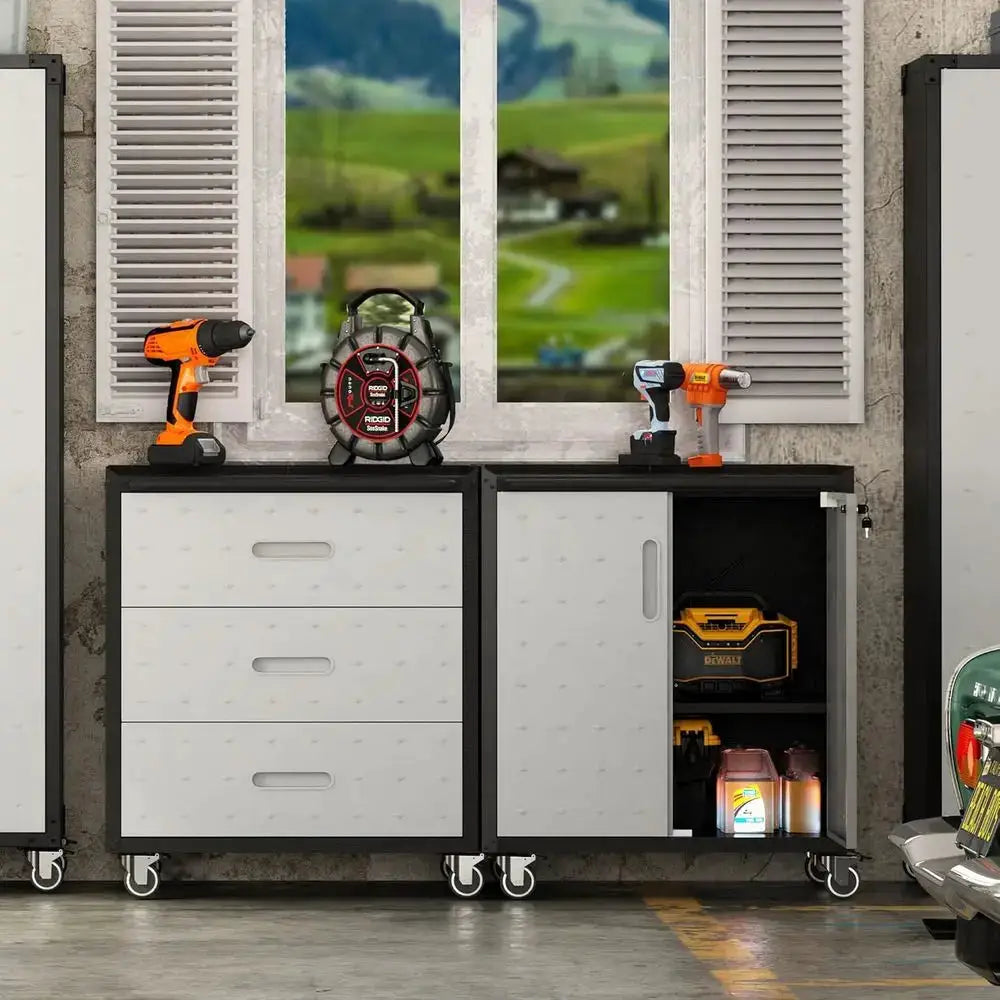 Garage Tool Storage Cabinet,Mobile Heavy Duty Metal Tool Chests & Cabiwith Lockable Do,Black & Gray Rolling Tool Cabiwith Wheels from PriceLows™