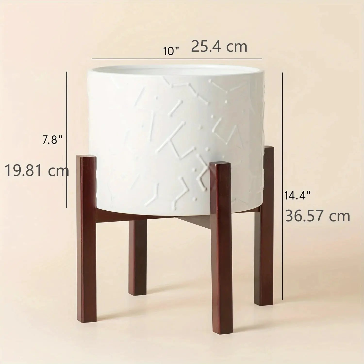 10 Inch Ceramic Planter With Wooden Stand - Stylish Flower Pot For Indoor Plants from PriceLows™