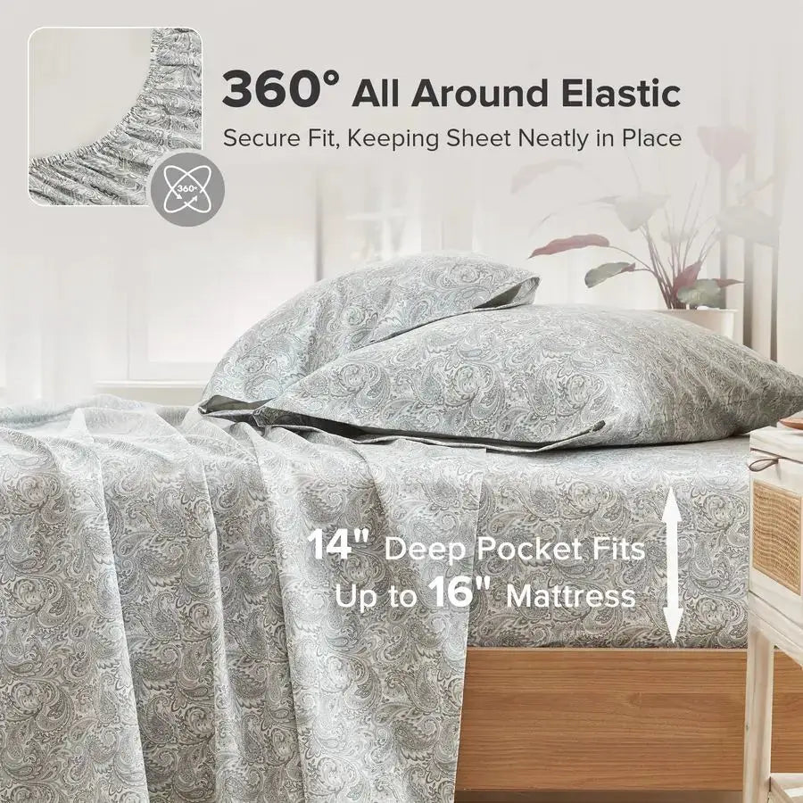 100 Cotton Sheets Queen, Breathable, Naturally Cool Cotton Sheets, Soft Cotton Bed Sheets with 14 Elastic Pocket Fits up to 16 M from PriceLows™