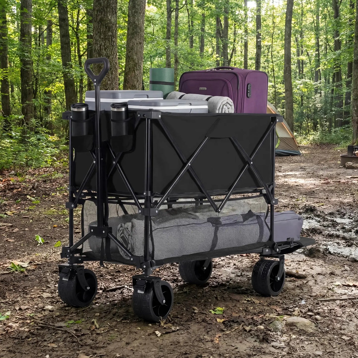 JHK Outdoor Double Decker Wagons Cart 440 lbs Large Capacity Collapsible Foldable Garden Beach Cart for Grocery Garden Camping from PriceLows™
