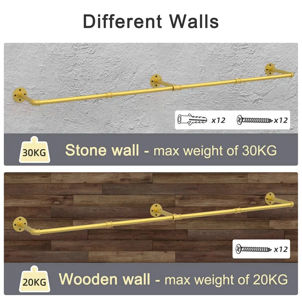 Wall Mounted Industrial Pipe Clothes Rack Bedroom Hanging Garment Rail Rack Space Saving Shelf from PriceLows™