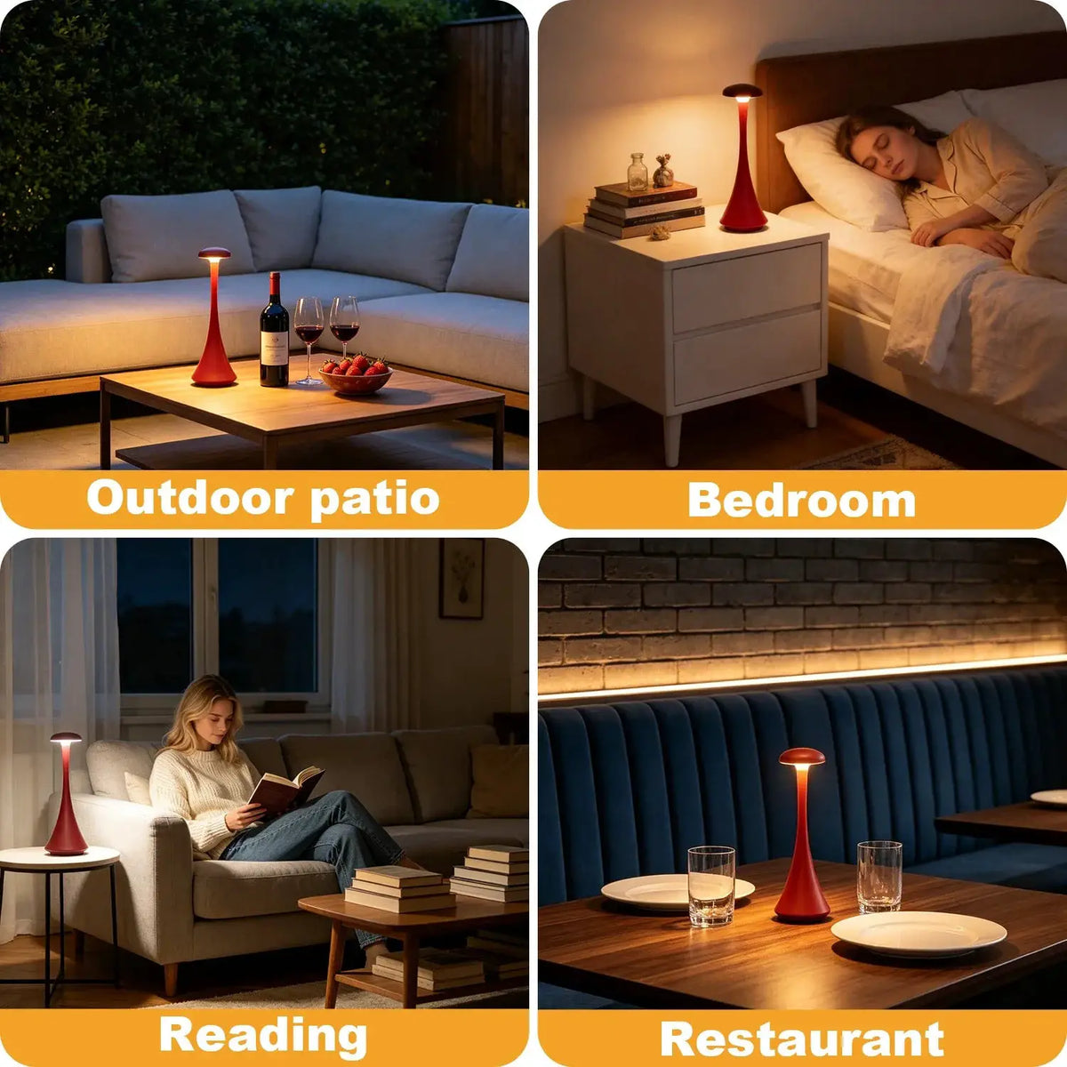 Mushroom Table Lamp | Touch Control | Rechargeable USB C | 2000mAh