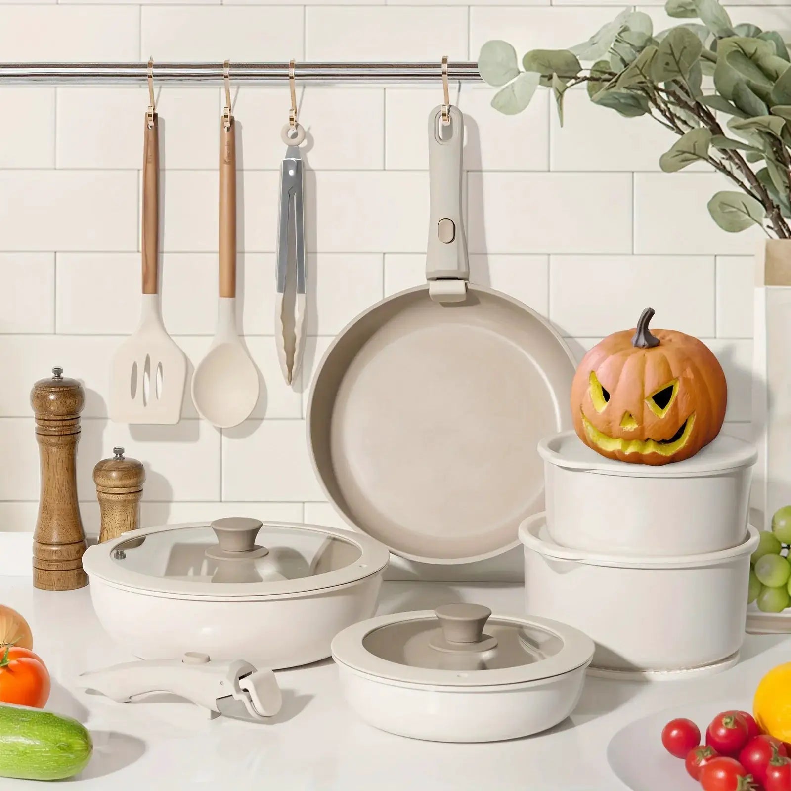 22pcs Pots And Pans Set, Non-stick Ceramic Cookware Set With Removable Handles. Space-saving, For Ovens, Dishwashers, Induction from PriceLows™