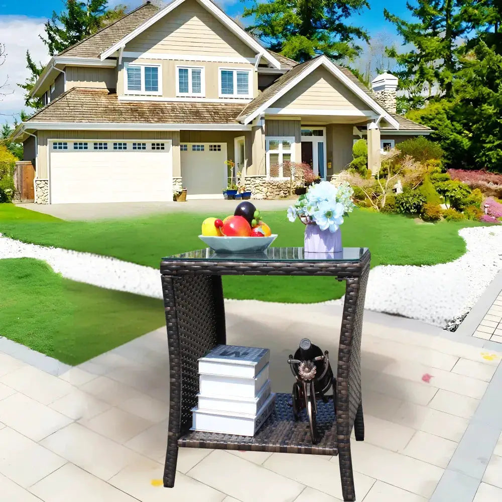 Outdoor Patio Furniture 1 Piece Coffee Table with Clear Tempered Glass for Backyard Lawn Garden Decor from PriceLows™