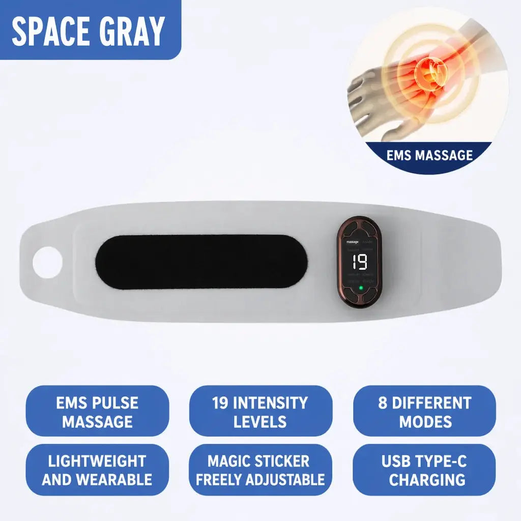 EMS TENS Wrist Massager | 8 Modes 19 Levels | Pulse Heating | Fresh Blue