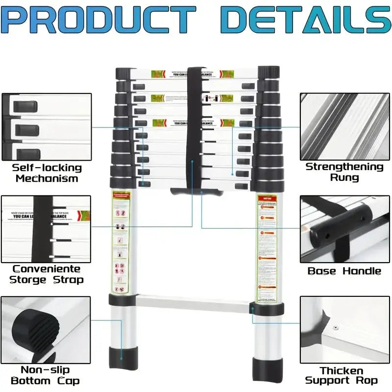 Expansion Ladder Roof Ladder, Heavy-duty Stainless Steel, with Anti Slip Feet, 330 Pound Load-bearing, Suitable for RV, Roof, Roof And Multi Sided Use from PriceLows™