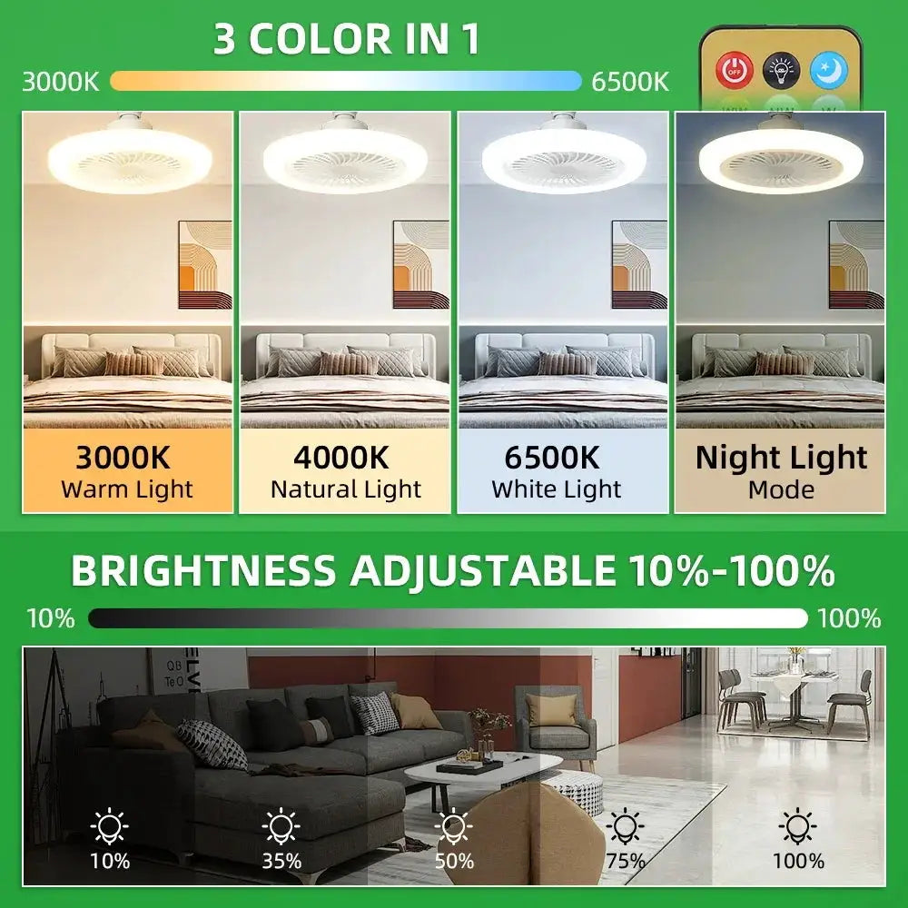 Dimmable Ceiling Fan Light | 110V/220V | E27 Base | Remote, 3 Color Temperatures