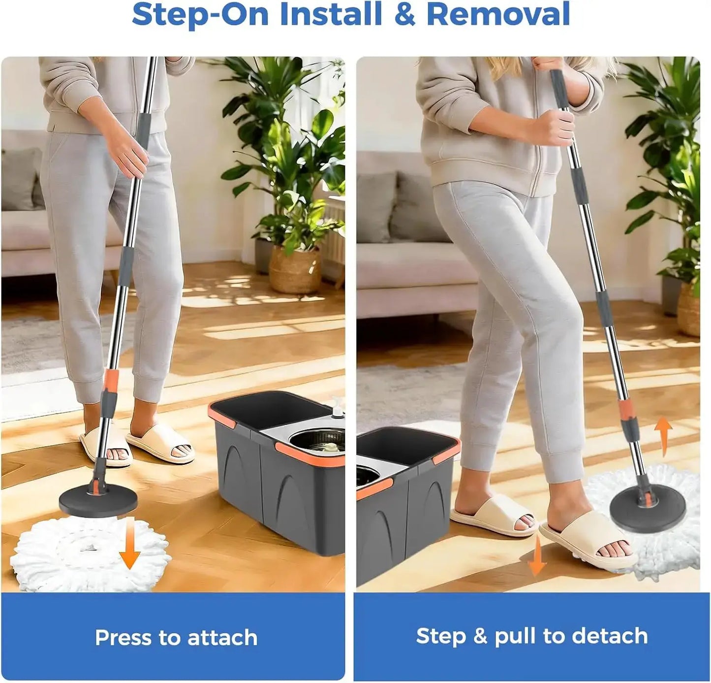 Foldable Spin Mop and Bucket System, Dual-Bucket Cleaning, 2 Reusable Microfiber Mop Heads for Floor Cleaning from PriceLows™