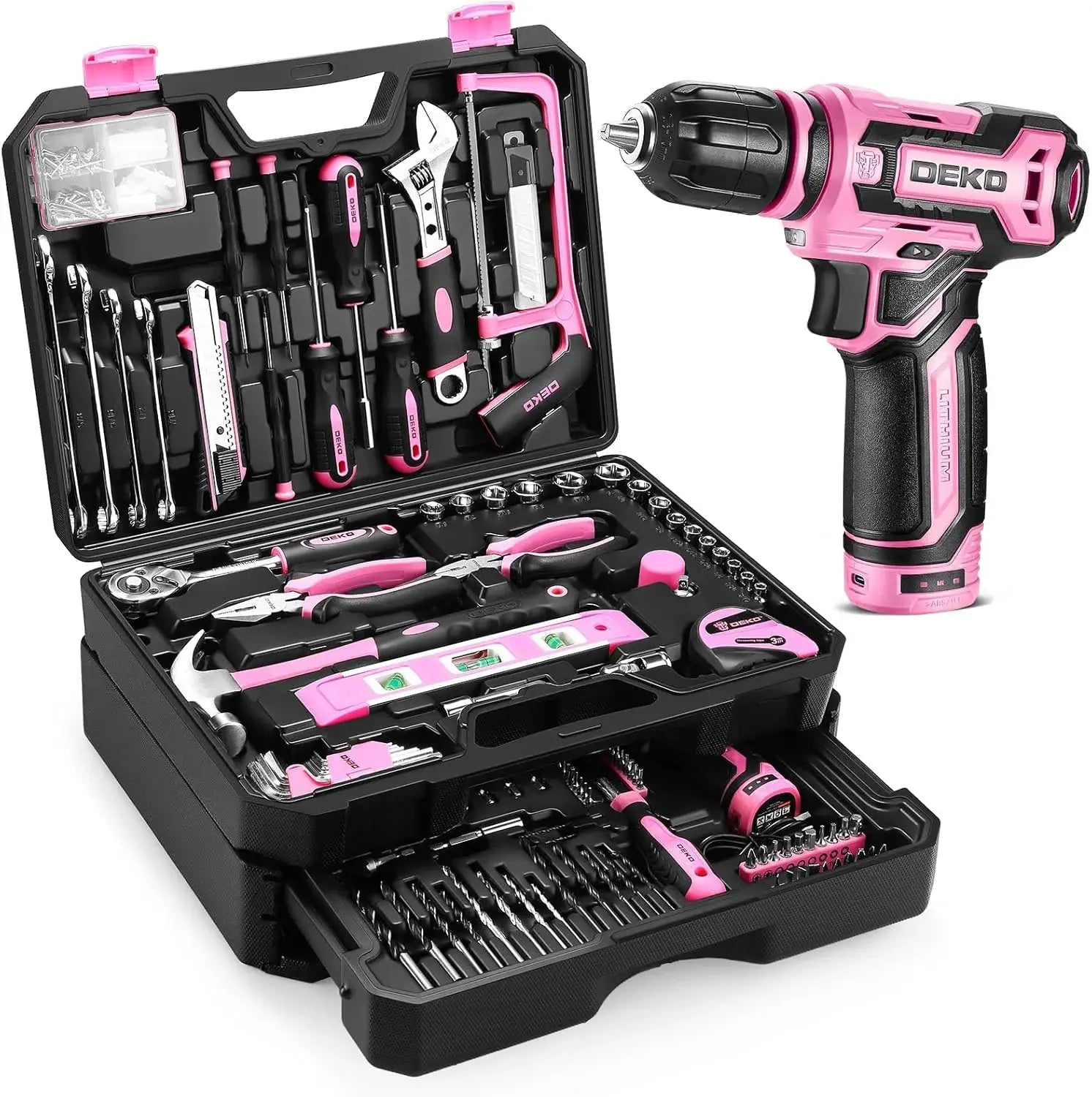DEKO Home Mechanic Toolbox with 12V Power Cordless Drill Hand Repair Tools Sets Combo Kits Storage Organizer Drawer Case from PriceLows™