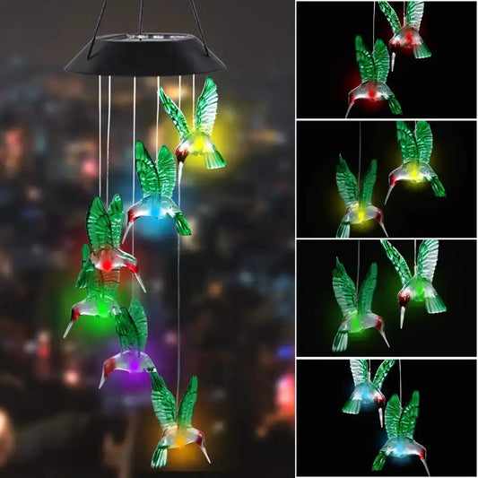 1PC Colorful Gradient Garden LED Wind Chimes Decorated Solar Hummingbird Landscape Garden Lights Decorated Atmosphere from PriceLows™