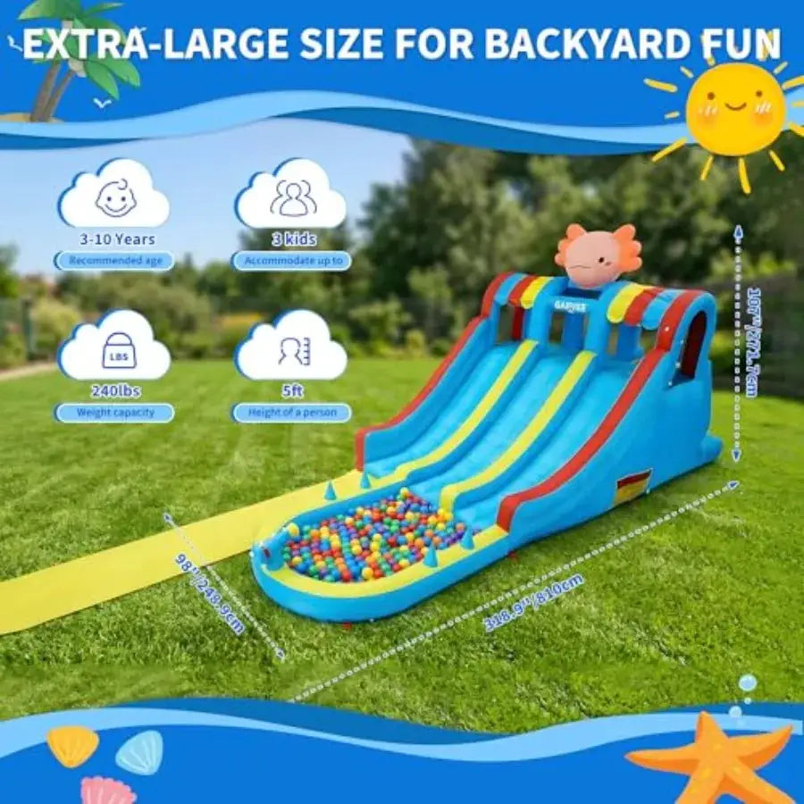 Inflatable Water Park Bounce House for Dual Slides Long Slip Mat Splash Pool Durable Oxford Powerful Blower Hexagonal Dragon Th from PriceLows™