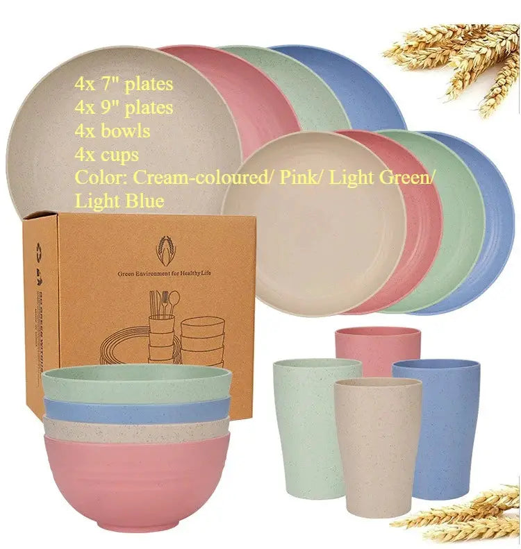 Natural Wheat Straw Tableware Set Dinnerware Sets Biodegradable Unbreakable Plates, Bowls, Cups Lightweight for Kitchen Camping from PriceLows™