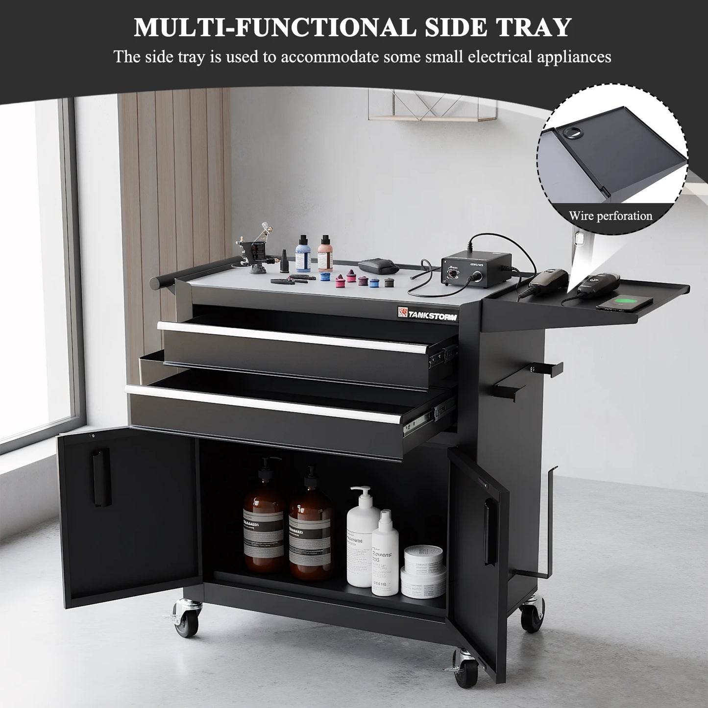 Drawer Rolling Tool Chest with Wheels Lockable & Drawers Storage Cart with Hooks Multi-Functional Hairdressing Beauty Trolley from PriceLows™