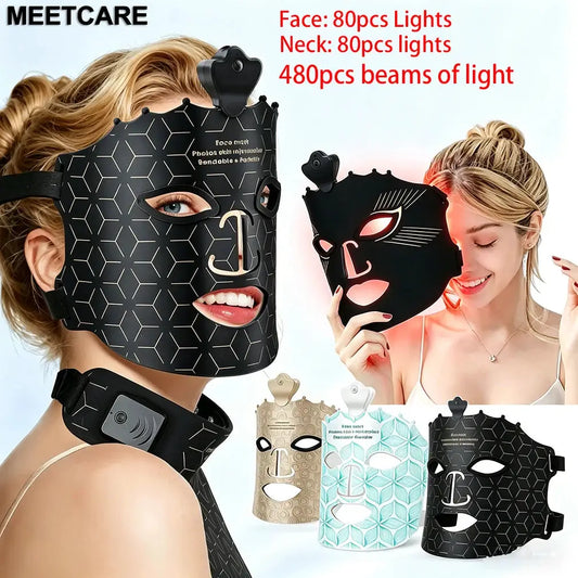 7 Color LED Face Mask or Neck with 80pcs Lights Flexible Soft Photon Red Light Facial Mask Repair Skin Rejuveration Fine Lines from PriceLows™