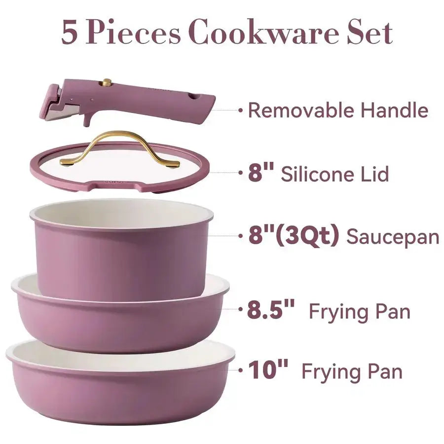 5pcs Pots and Pans Set, Nonstick Cookware Set Detachable Handle,kitchen essentials,RV kitchen pot and pan,Induction Cookware,Ove from PriceLows™