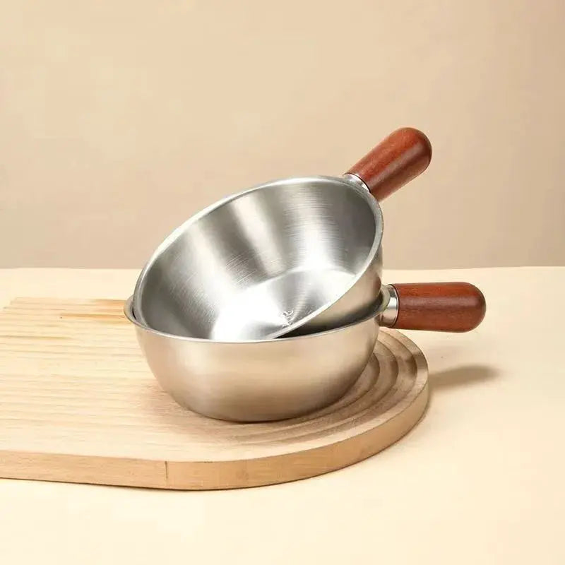 Stainless Steel Noodle Pot | One Person | Peach Wood Handle | Mini Cooker