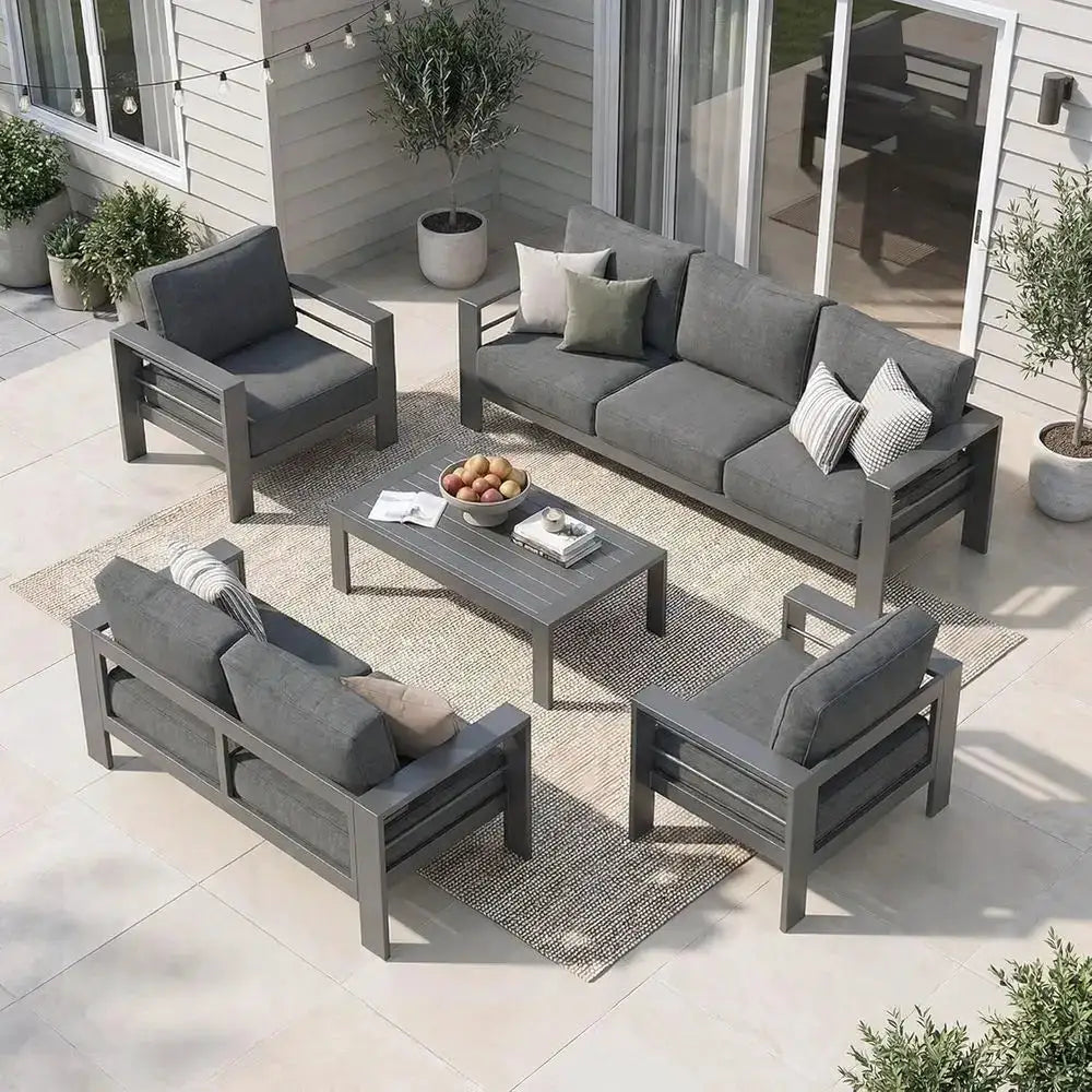 All-Weather Oversized Metal Patio Furniture Set with Deep Seating and Wide Armrests, Gray from PriceLows™