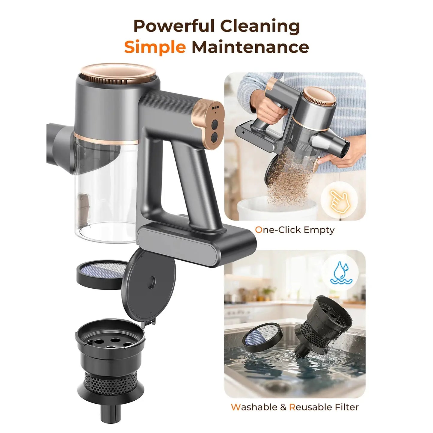 Stick Vacuum | 25KPa Suction | Two Mode Cordless | Lightweight For Pet Hair