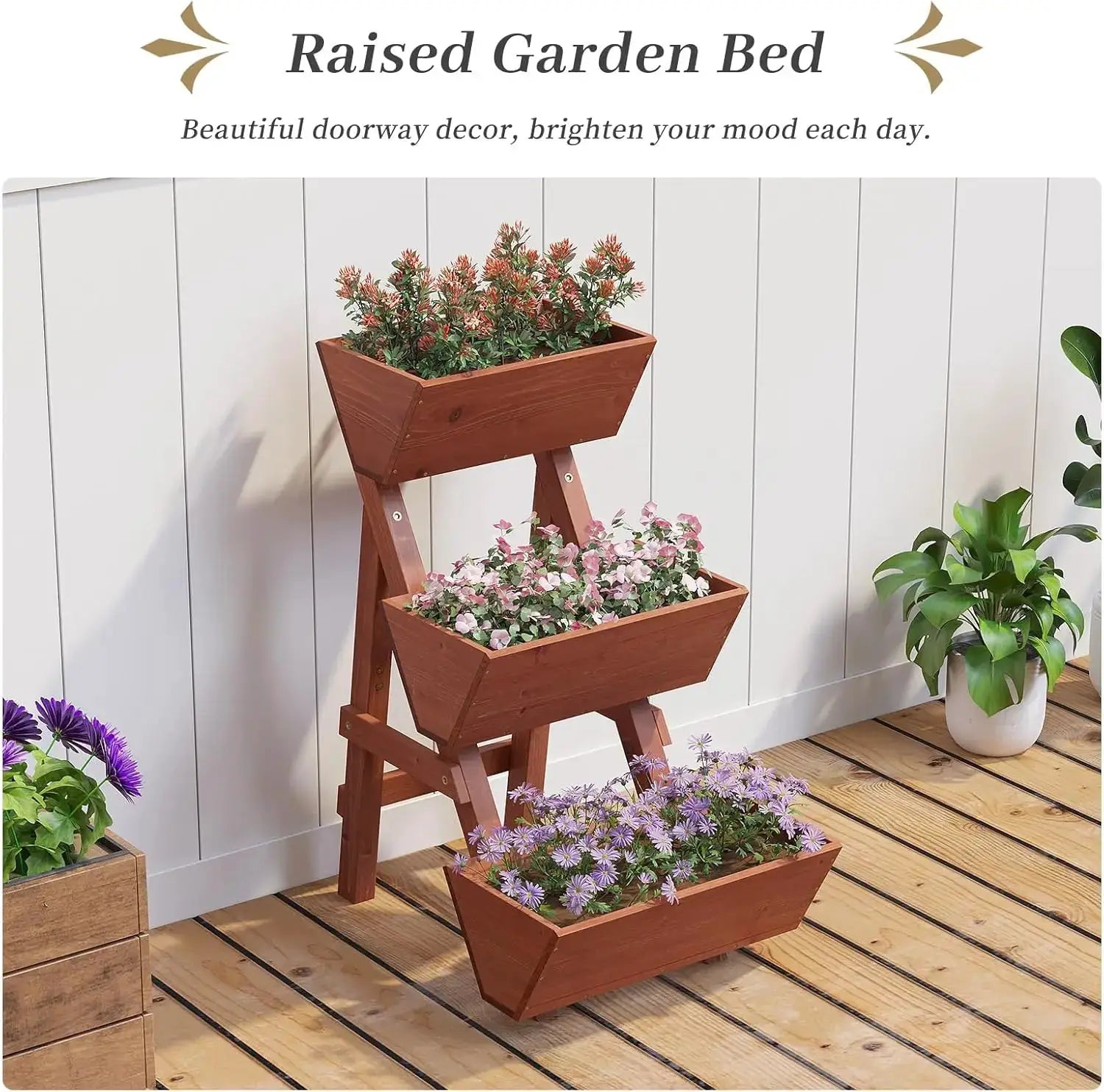 3-Tiers Wooden Raised Garden Bed,Wood Planter Box for Vegetable,Flower Rack,Flower Pot Stands,Indoor Outdoor Gardening P from PriceLows™