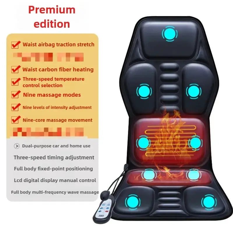 Massage Seat Cushion | 9 Point Kneading | Infrared Heat | Airback Support