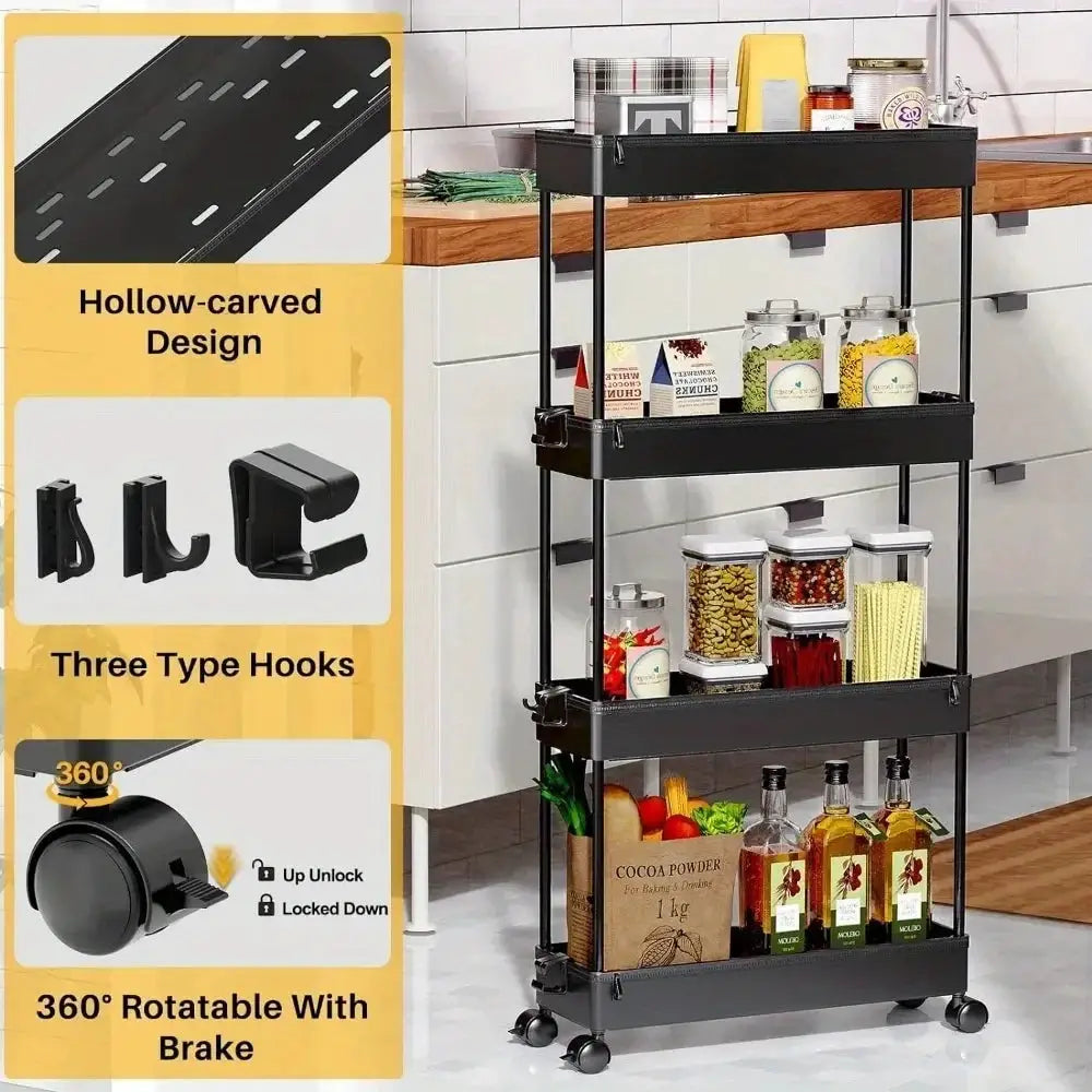 Slim Rolling Storage Cart 4 Tier Organizer Mobile Shelving Unit Utility Cart Tower Rack for Kitchen Bathroom from PriceLows™