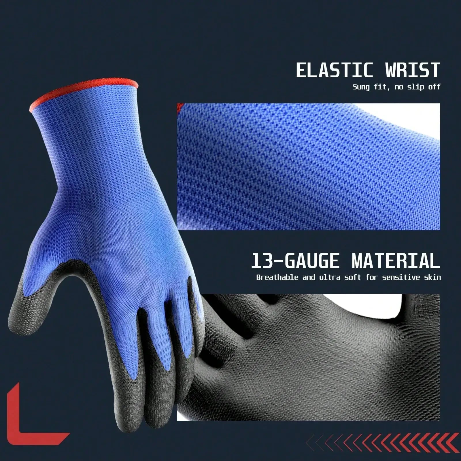 24PCS/12PCS PU Garden Work Gloves , Coated Nylon Gloves For Men And Women, Anti-Slip Grip, Durable, Lightweight, Ideal For Construction, Warehouse, Gardening, Repair, Anti-Slip Durable Protective Gloves For Construction, Indu from PriceLows™
