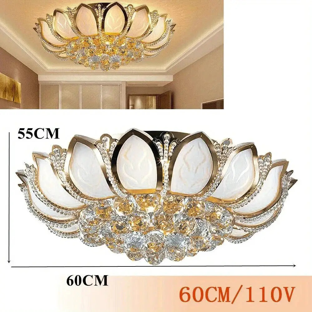 Elevate Your Interior! 7-Light Gold Crystal Chandelier with Lotus Design, Perfect for Living Room & Dining Room from PriceLows™