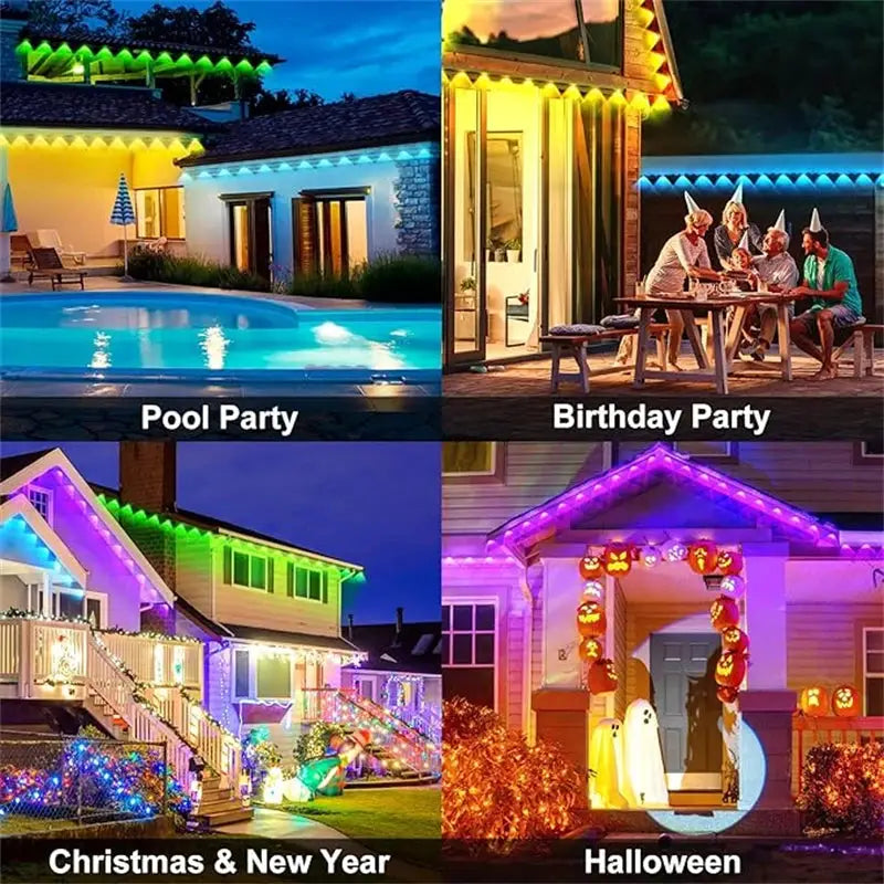 60M Smart RGB Eave Lights App & Remote IP67 Permanent Outdoor LED String Lights Home New Year Christmas Birthday DIY Lighting from PriceLows™