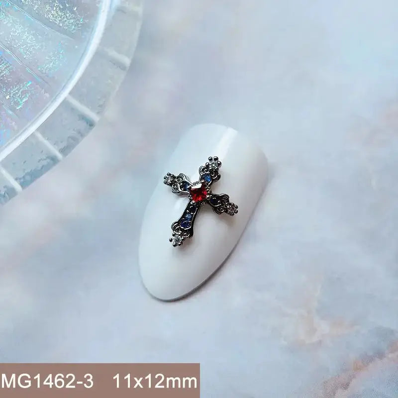 10pcs/lot Luxury Halloween Black Cross Heart Zircon Metal Nails Jewelry Decorations Nail Art Accessories Charms Parts Supplies from PriceLows™