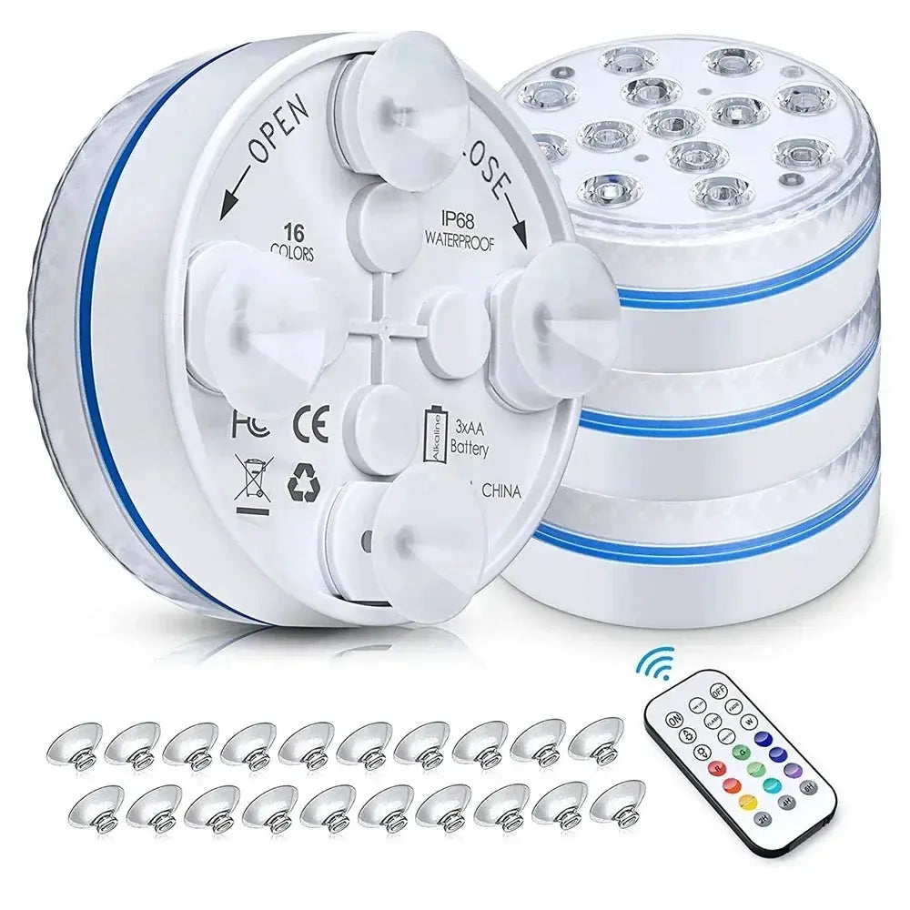 Updated IP68 Submersible Lights RGB Underwater Pool Lights with RF Remote Magnet Suction Cups Night Lamp for Pond Pool Aquarium from PriceLows™