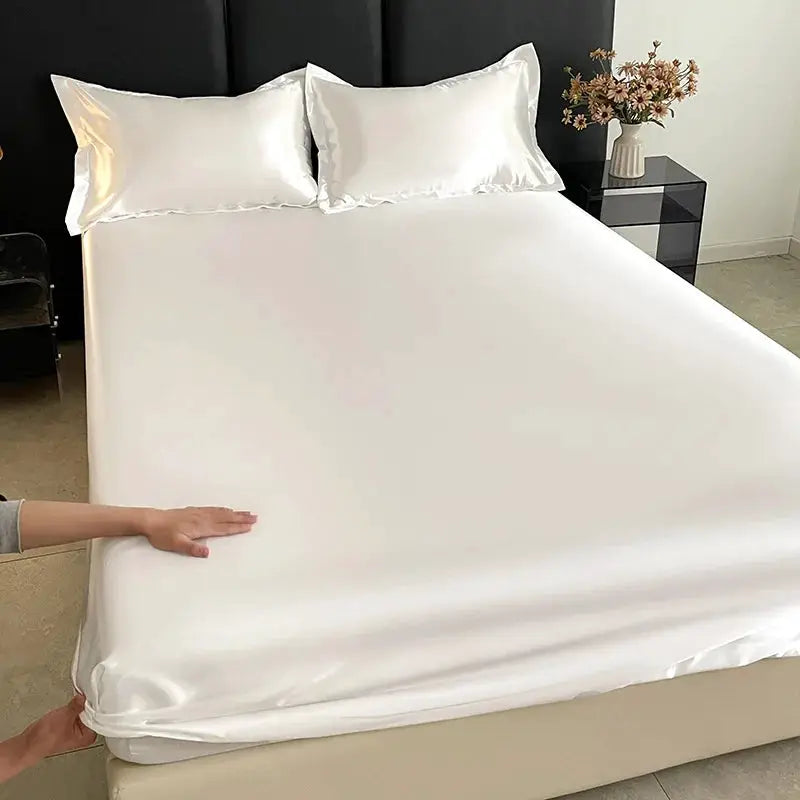 Satin Fitted Sheet | Solid Color | Elastic Band | 140x200 To 180x200 Cm