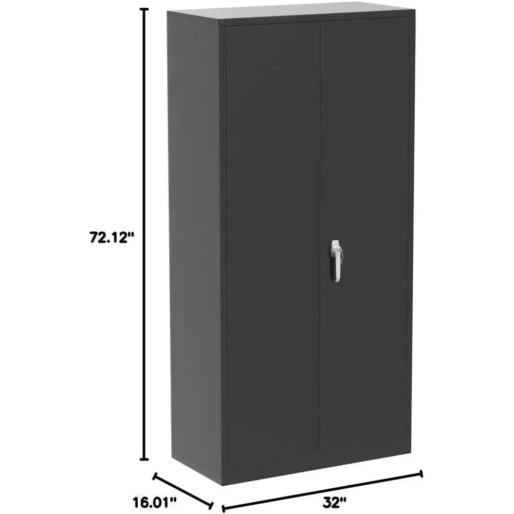 72-Inch Tall Black Steel Lockable Cabinet with 4 Adjustable Shelves for Garage, Office, and Home Storage from PriceLows™