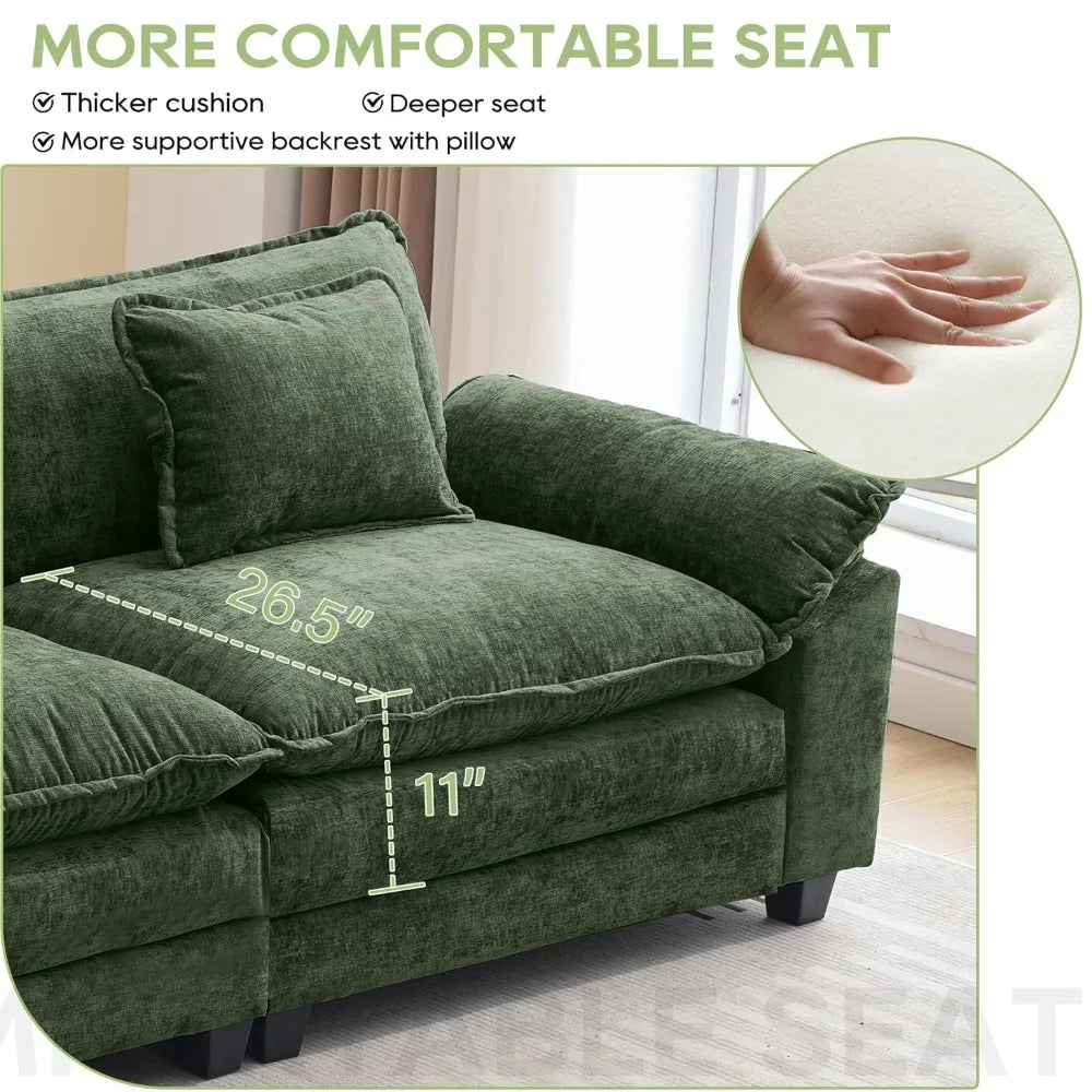 Sectional Sofa | L-Shaped With Ottoman | Chenille Fabric | Seating For Four