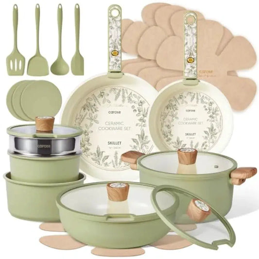 25-Piece Ceramic Cookware Set, Nonstick Pots and Pans Set with Detachable Handle, Non-Toxic Kitchen Cooking Set, Dishwasher and from PriceLows™