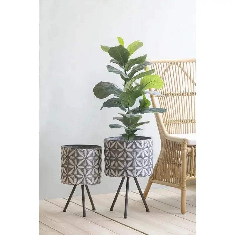 Set of 2 Round Galvanized Metal Planters Stand, Farmhouse Style from PriceLows™