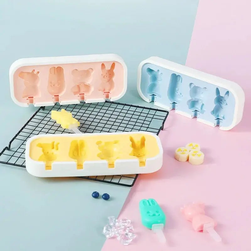 Cartoon Animals Silicone Ice Cream Mold Easy Popsicle Molds with Lid and sticks DIY Homemade Ice Lolly Ice Cream Bar Pop Molds from PriceLows™