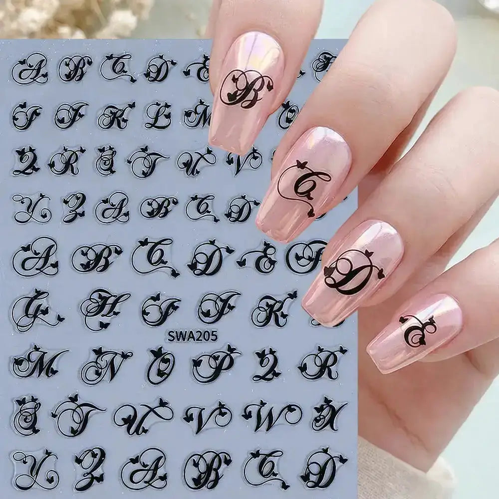 2Pcs Black White English Letter Alphabet 3D Nail Art Stickers Nail Decals with Love Heart Simple Style DIY Manicure Decorations from PriceLows™